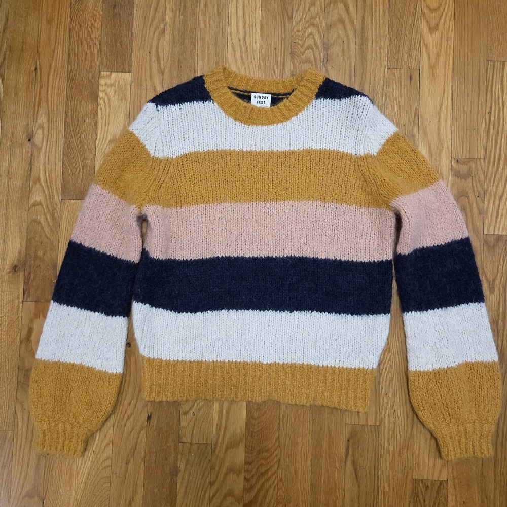 Sunday Best Women's Soft Boho Preppy Striped Multicolor Sweater‎ Size Small